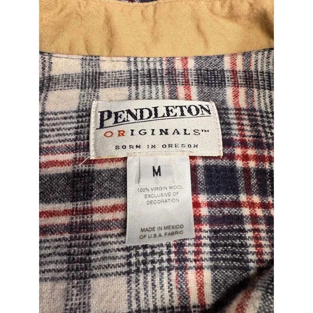 Pendleton Originals Mens Medium Wool Plaid Flannel Shirt Blue Red Cream Vintage